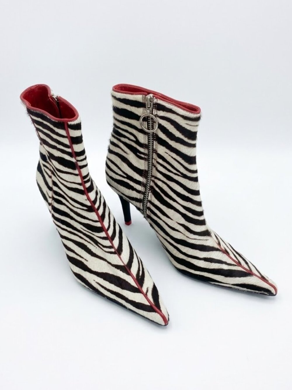 Claudina Chic Brazil Zebra Print Real Calf Hair Pointed Toe Ankle Boots Sz 5 5.5